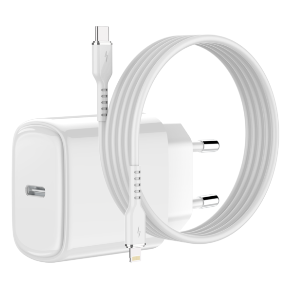 Ntech USB C Adapter / 20W iPhone Oplader met 1M USB C naar Lightning Kabel Geschikt voor iPhone 14 / SE / 14 Pro/ 14 Max/ 13/ 13 Pro/ 13 Pro Max/ 12/ 11/ Xr/ Xs Max/ 8/ 8 Plus/ Pro - Oplader / Snellader geschikt voor Apple iPhone