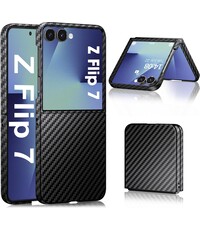 Ntech Hoesje Geschikt voor Samsung Galaxy Z Flip 7 hoesje Ultra-Slim carbon fiber zwart