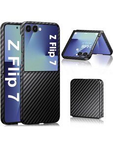 Ntech Hoesje Geschikt voor Samsung Galaxy Z Flip 7 hoesje Ultra-Slim carbon fiber zwart