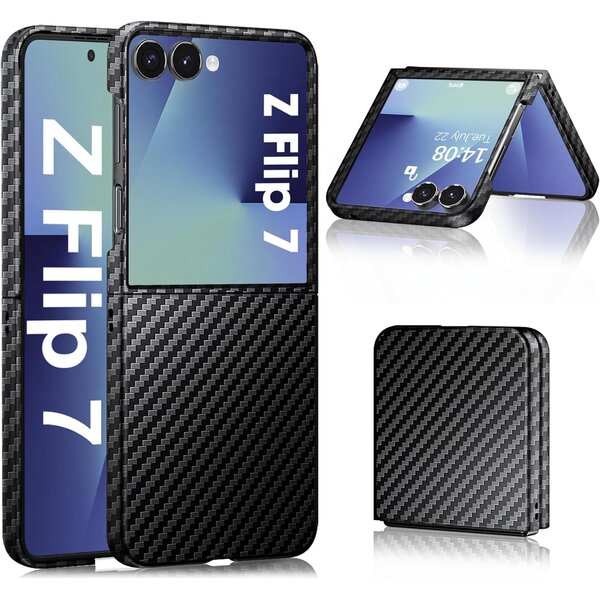 Ntech Hoesje Geschikt voor Samsung Galaxy Z Flip 7 hoesje Ultra-Slim carbon fiber zwart