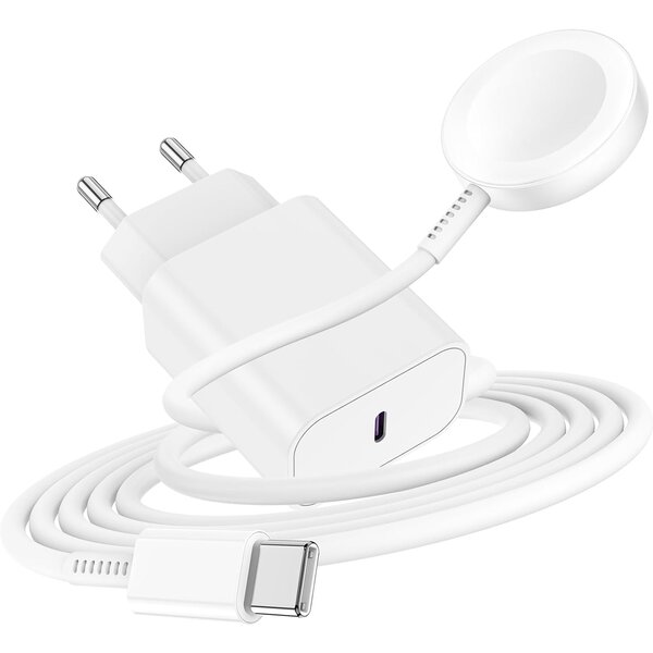 oTronica Otronica Watch Oplader met USB‑C Adapter 20W – Draadloze Snellader Geschikt voor Series 10/9/8/7/6/SE/5/4/3/Ultra – Magnetische Sneloplader Compact & Reisklaar