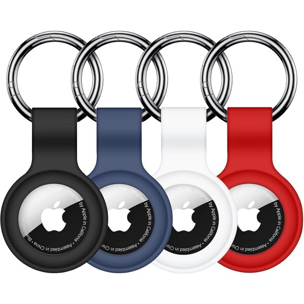 Ntech 4 Pack - Sleutelhanger set voor Apple AirTag Zwart / Blauw / Wit en Rood - Waterdicht optie - Beschermhoes - AirTag Houder - AirTag Hanger - AirTag Hoesje