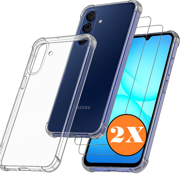 Ntech Hoesje Geschikt voor Samsung Galaxy A17 transparant Anti Shock silicone hoesje met 2 Pack Screenprotector tempered glass