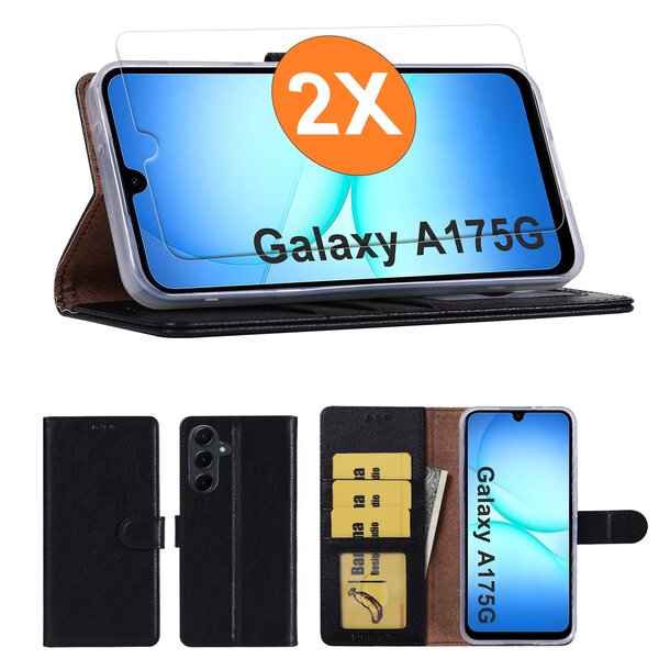 Ntech Hoesje geschikt voor Samsung Galaxy A17 5G hoesje Zwart pasjeshouder telefoon hoes - Met screenprotector tempered glass voor Galaxy A17 5G - 2x