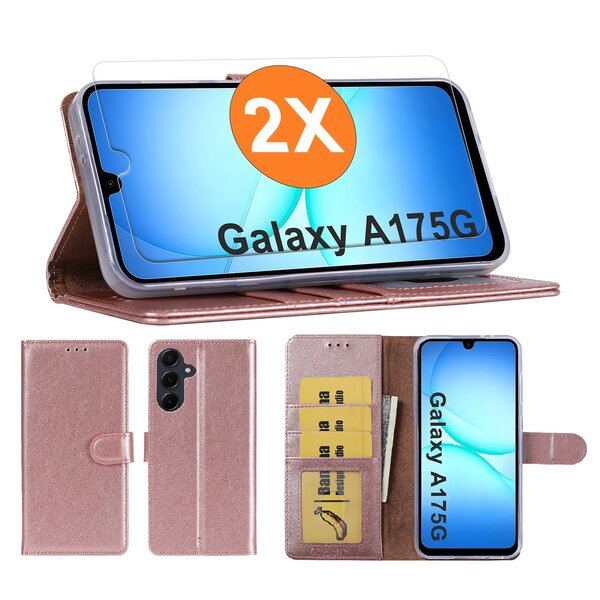 Ntech Hoesje geschikt voor Samsung Galaxy A17 5G hoesje Rose Goud pasjeshouder telefoon hoes - Met screenprotector tempered glass voor Galaxy A17 5G - 2x