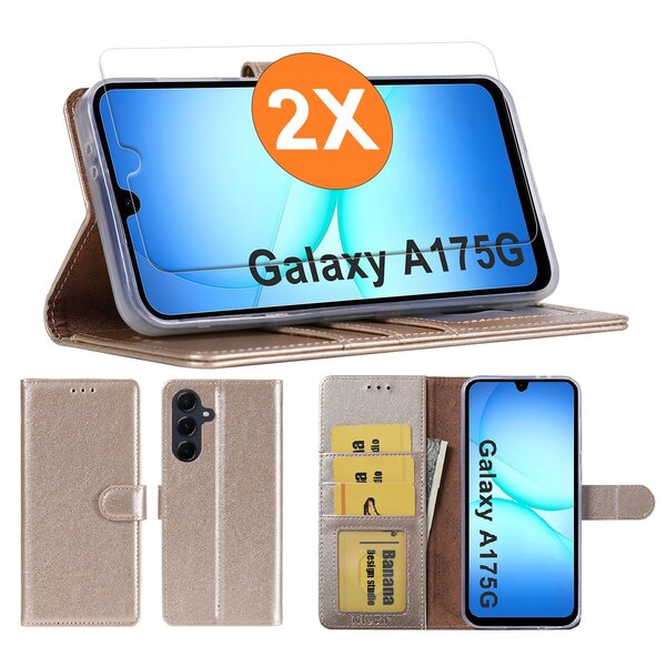 Ntech Hoesje geschikt voor Samsung Galaxy A17 5G hoesje Goud pasjeshouder telefoon hoes - Met screenprotector tempered glass voor Galaxy A17 5G - 2x