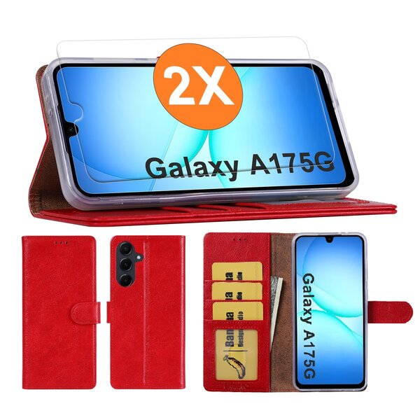 Ntech Hoesje geschikt voor Samsung Galaxy A17 5G hoesje Rood pasjeshouder telefoon hoes - Met screenprotector tempered glass voor Galaxy A17 5G - 2x