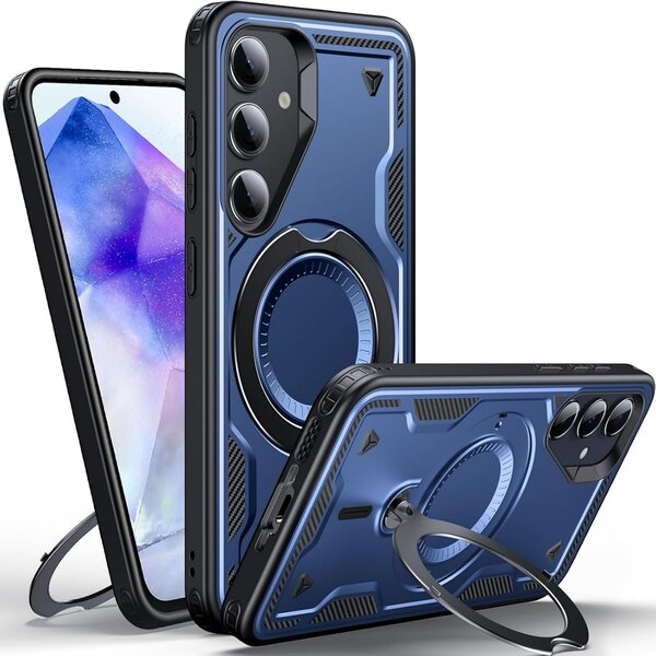 Ntech Hoesje Geschikt voor Samsung Galaxy A17 -  Blauw Ring Stand Backcover geschikt voor MagSafe