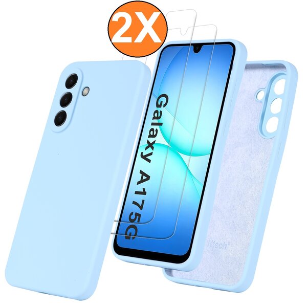 Ntech Hoesje geschikt voor Samsung Galaxy A17 5G Hoesje siliconen Licht Blauw zacht siliconen hoesje TPU - met Samsung A17 5G Screenprotector - 2 stuks