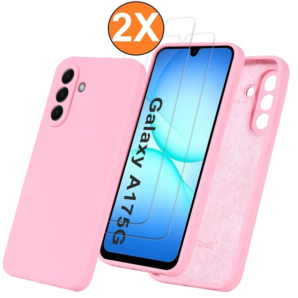 Ntech Hoesje geschikt voor Samsung Galaxy A17 5G Hoesje siliconen Licht Roze zacht siliconen hoesje TPU - met Samsung A17 5G Screenprotector - 2 stuks