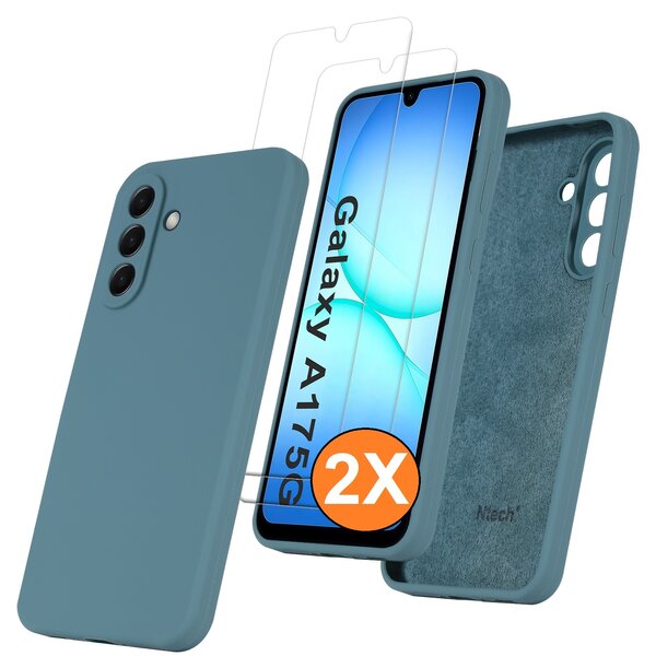 Ntech Hoesje geschikt voor Samsung Galaxy A17 5G Hoesje siliconen Pine Groen zacht siliconen hoesje TPU - met Samsung A17 5G Screenprotector - 2 stuks