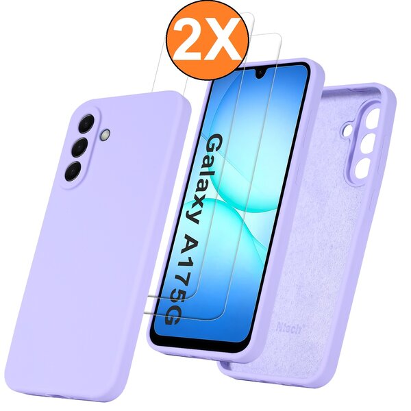 Ntech Hoesje geschikt voor Samsung Galaxy A17 5G Hoesje siliconen Lila zacht siliconen hoesje TPU - met Samsung A17 5G Screenprotector - 2 stuks