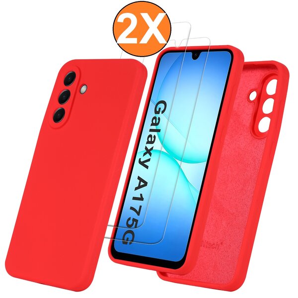 Ntech Hoesje geschikt voor Samsung Galaxy A17 5G Hoesje siliconen Rood zacht siliconen hoesje TPU - met Samsung A17 5G Screenprotector - 2 stuks