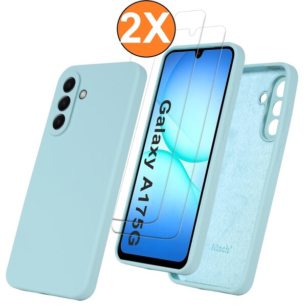 Ntech Hoesje geschikt voor Samsung Galaxy A17 5G Hoesje siliconen Mint Groen zacht siliconen hoesje TPU - met Samsung A17 5G Screenprotector - 2 stuks