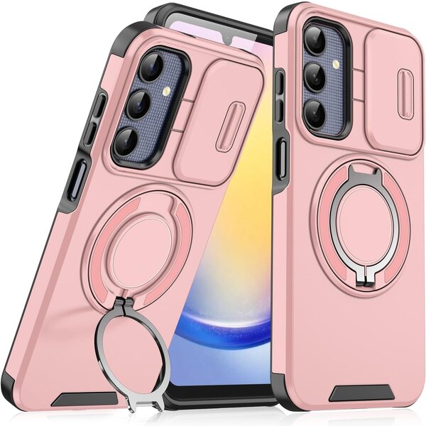 Ntech Hoesje Geschikt voor Samsung Galaxy A17 5G / A26 hoesje Rose Goud backcover met Met Draaibare Ring Houder en camera bescherming