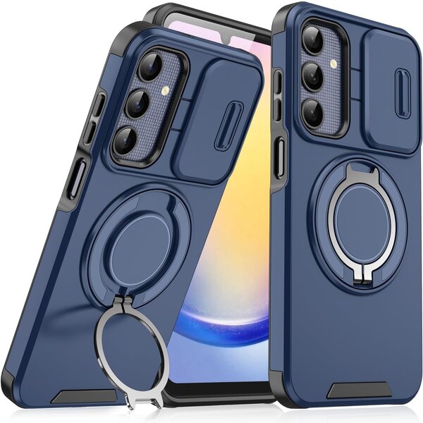 Ntech Hoesje Geschikt voor Samsung Galaxy A17 5G / A26 hoesje Blauw backcover met Met Draaibare Ring Houder en camera bescherming