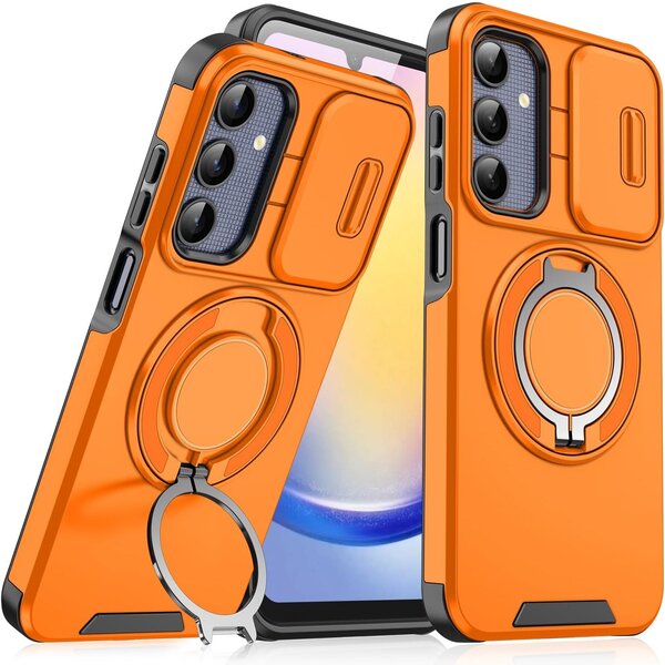 Ntech Hoesje Geschikt voor Samsung Galaxy A17 5G / A26 hoesje Oranje backcover met Met Draaibare Ring Houder en camera bescherming