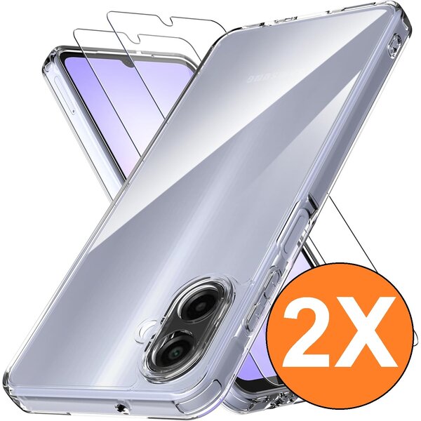 Ntech Hoesje Geschikt voor Samsung Galaxy A07 transparant Anti Shock silicone hoesje met 2 Pack Screenprotector tempered glass