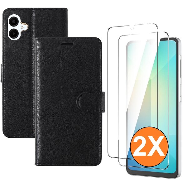 Ntech Hoesje geschikt voor Samsung Galaxy A07 hoesje Zwart pasjeshouder telefoon hoes - Met screenprotector tempered glass voor Galaxy A07 4G / 5G - 2x
