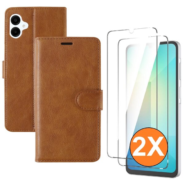 Ntech Hoesje geschikt voor Samsung Galaxy A07 hoesje Bruin pasjeshouder telefoon hoes - Met screenprotector tempered glass voor Galaxy A07 4G / 5G - 2x
