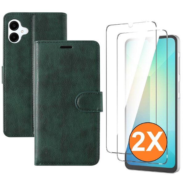 Ntech Hoesje geschikt voor Samsung Galaxy A07 hoesje Groen pasjeshouder telefoon hoes - Met screenprotector tempered glass voor Galaxy A07 4G / 5G - 2x