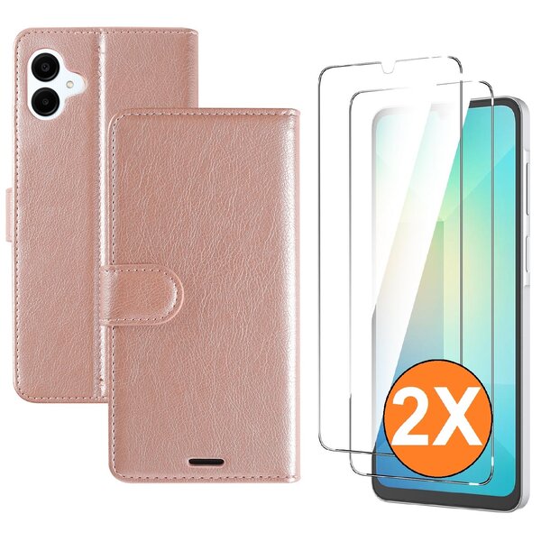 Ntech Hoesje geschikt voor Samsung Galaxy A07 hoesje Rose Goud pasjeshouder telefoon hoes - Met screenprotector tempered glass voor Galaxy A07 4G / 5G - 2x