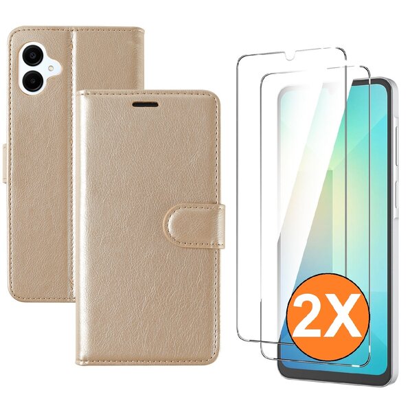 Ntech Hoesje geschikt voor Samsung Galaxy A07 hoesje Goud pasjeshouder telefoon hoes - Met screenprotector tempered glass voor Galaxy A07 4G / 5G - 2x