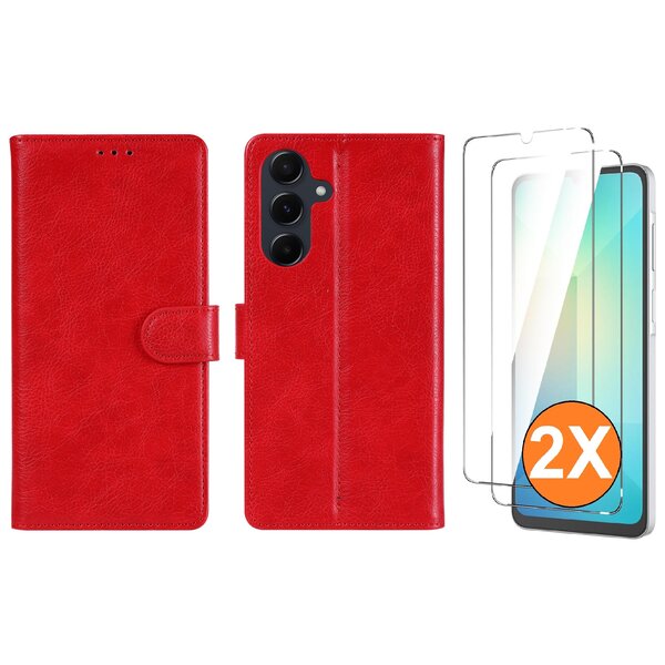 Ntech Hoesje geschikt voor Samsung Galaxy A07 hoesje Rood pasjeshouder telefoon hoes - Met screenprotector tempered glass voor Galaxy A07 4G / 5G - 2x