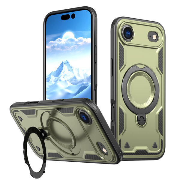 Ntech Hoesje Geschikt voor iPhone Air Hoesje Groen - Geschikt voor MagSafe Armor Hoesje met Met Draaibare Ring Houder