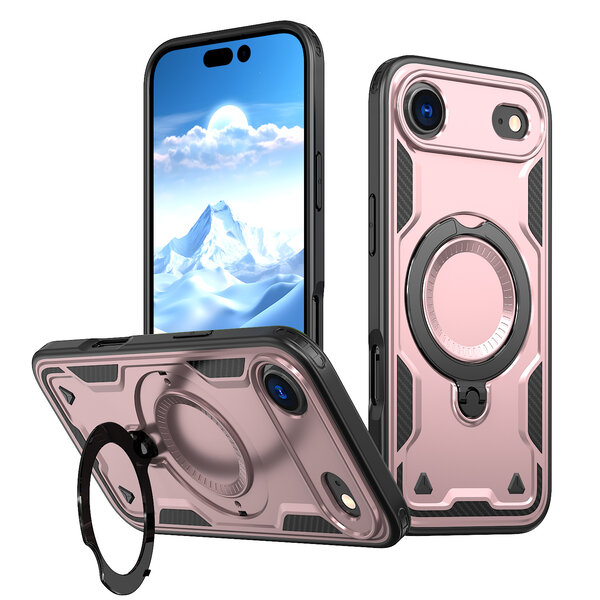 Ntech Hoesje Geschikt voor iPhone Air Hoesje Rose Goud - Geschikt voor MagSafe Armor Hoesje met Met Draaibare Ring Houder