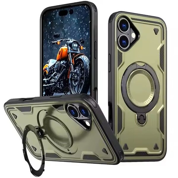 Ntech Hoesje Geschikt voor iPhone 17 Hoesje Groen - Geschikt voor MagSafe Armor Hoesje met Met Draaibare Ring Houder