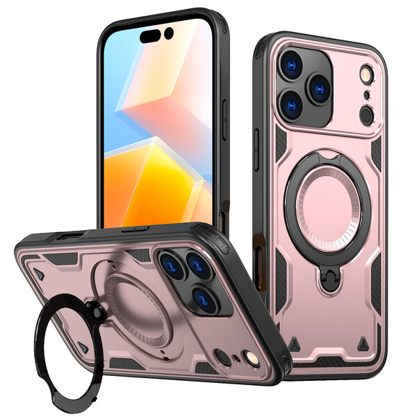 Ntech Hoesje Geschikt voor iPhone 17 Pro Hoesje Rose Goud - Geschikt voor MagSafe Armor Hoesje met Met Draaibare Ring Houder
