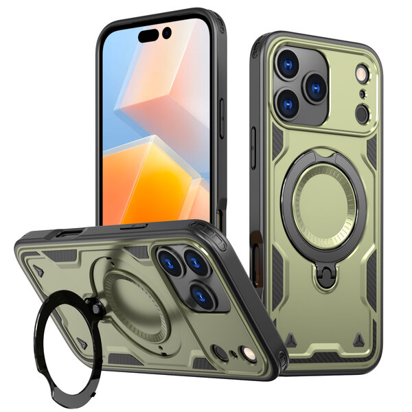 Ntech Hoesje Geschikt voor iPhone 17 Pro Max Hoesje Groen - Geschikt voor MagSafe Armor Hoesje met Met Draaibare Ring Houder