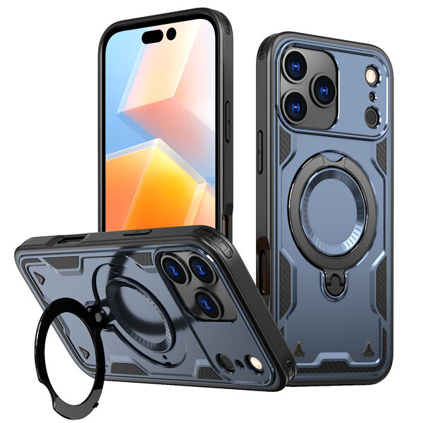 Ntech Hoesje Geschikt voor iPhone 17 Pro Max Hoesje Donker Blauw - Geschikt voor MagSafe Armor Hoesje met Met Draaibare Ring Houder