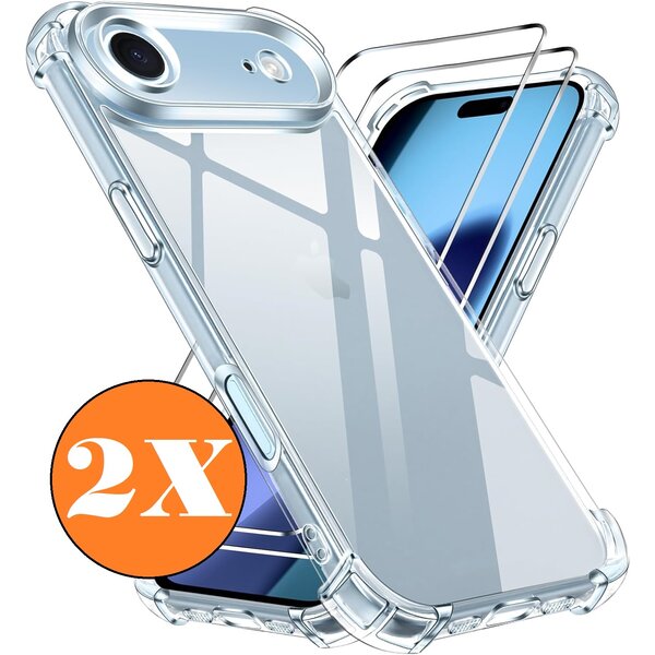 Ntech Hoesje Geschikt voor iPhone Air transparant Anti Shock - silicone hoesje met 2 Pack Screenprotector tempered glass