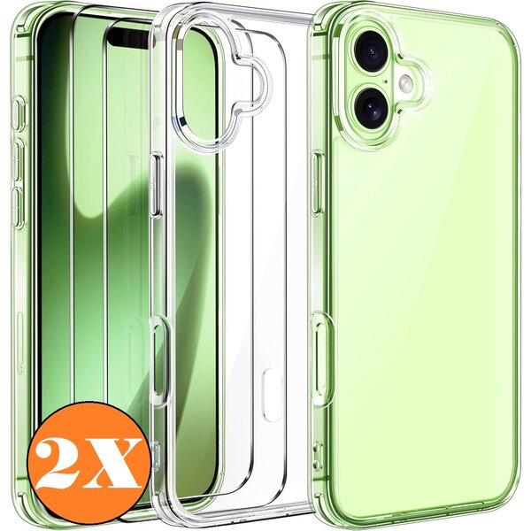 Ntech Hoesje Geschikt voor iPhone 17 transparant Anti Shock - silicone hoesje met 2 Pack Screenprotector tempered glass