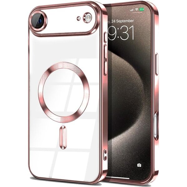 Ntech Magsafe Hoesje Geschikt voor iPhone Air hoesje Transparant / Rose Goud - Lens beschermer – backcover