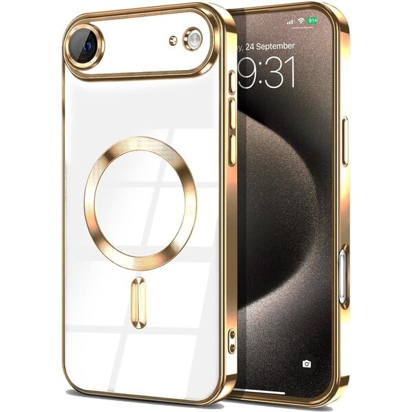 Ntech Magsafe Hoesje Geschikt voor iPhone Air hoesje Transparant / Goud - Lens beschermer – backcover