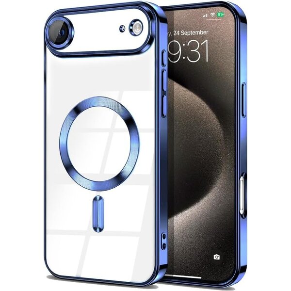 Ntech Magsafe Hoesje Geschikt voor iPhone Air hoesje Transparant / Blauw - Lens beschermer – backcover
