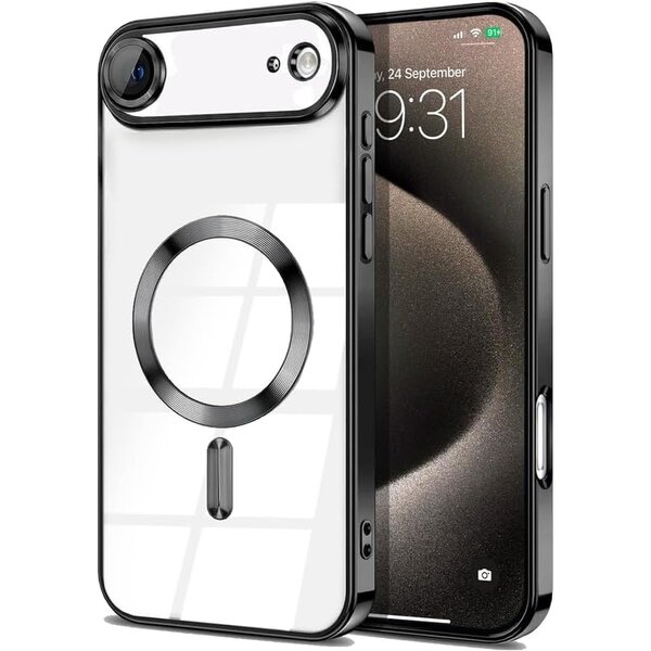 Ntech Magsafe Hoesje Geschikt voor iPhone Air hoesje Transparant / Zwart - Lens beschermer – backcover