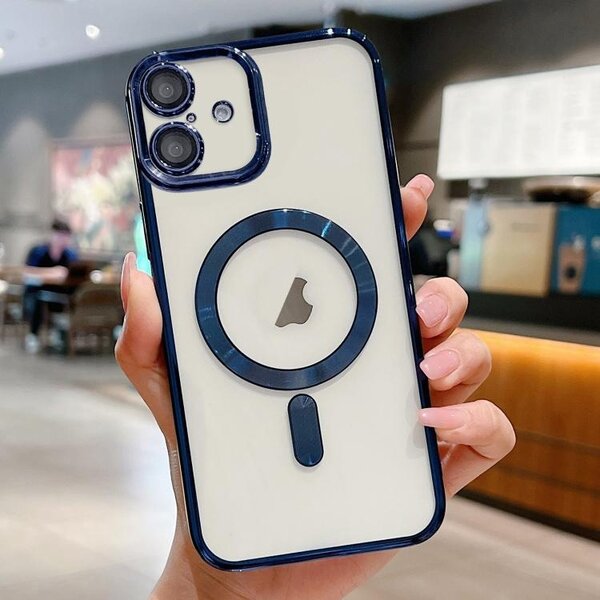 Ntech Magsafe Hoesje Geschikt voor iPhone 17 hoesje Transparant / Blauw - Lens beschermer – backcover