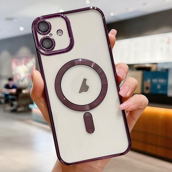 Ntech Magsafe Hoesje Geschikt voor iPhone 17 hoesje Transparant / Paars - Lens beschermer – backcover