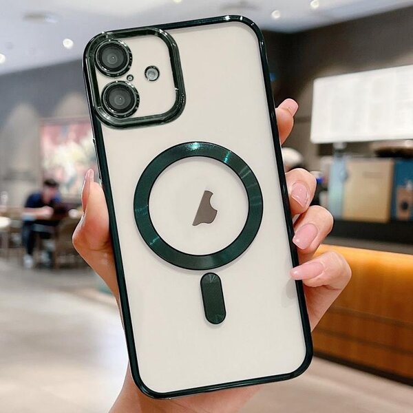 Ntech Magsafe Hoesje Geschikt voor iPhone 17 hoesje Transparant / Groen - Lens beschermer – backcover