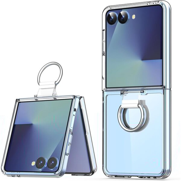Ntech Ntech Hoesje geschikt voor Samsung Galaxy Z Flip 7 doorzichtig met Ring houder - Luxe Backcover - Transparant
