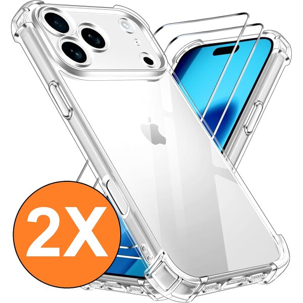 Ntech Hoesje Geschikt voor iPhone 17 Pro Max transparant Anti Shock - silicone hoesje met 2 Pack Screenprotector tempered glass