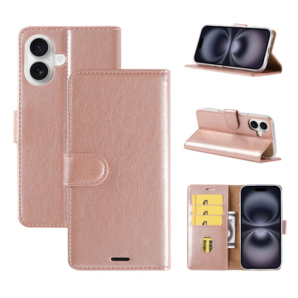 Ntech Ntech Hoesje Geschikt voor iPhone 17 Hoesje Rose Goud - met Pasjeshouder en Standaardfunctie – bookcase Portemonnee
