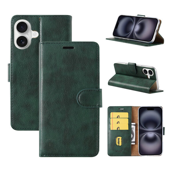 Ntech Ntech Hoesje Geschikt voor iPhone 17 Hoesje Groen - met Pasjeshouder en Standaardfunctie – bookcase Portemonnee