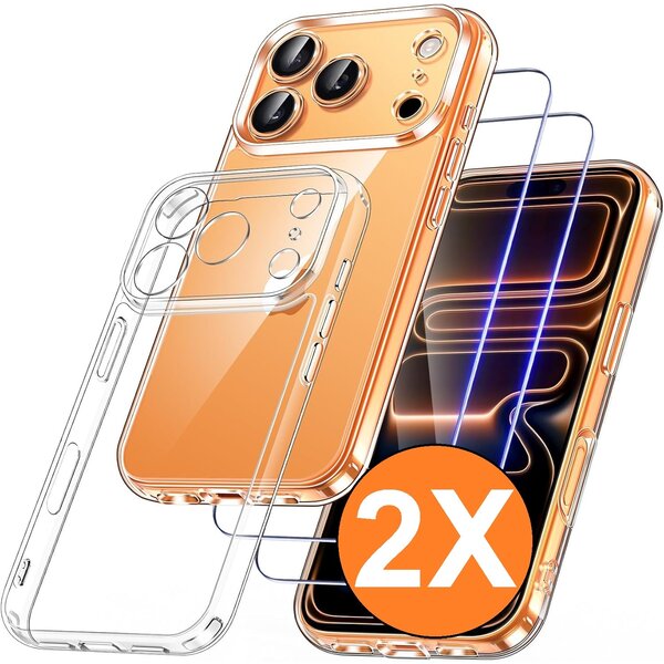 Ntech Hoesje Geschikt voor iPhone 17 Pro transparant Anti Shock - silicone hoesje met 2 Pack Screenprotector tempered glass