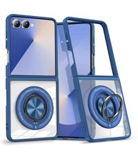 Ntech Magsafe Hoesje Geschikt voor Samsung Flip 7 hoesje Blauw Transparant