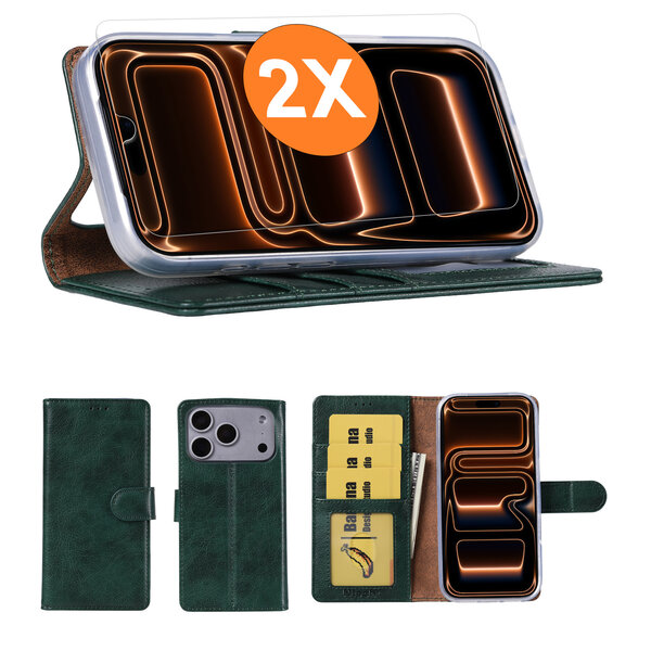 Ntech Hoesje geschikt voor iPhone 17 Pro Max hoesje Groen pasjeshouder telefoon hoes - Met screenprotector tempered glass voor iPhone 17 Pro Max - 2x